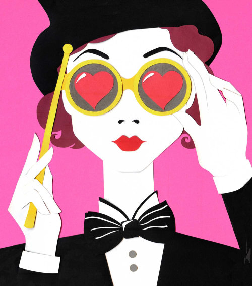 óculos de ópera, silhueta, senhora, terno, gravata borboleta, coração, cartola, senhora, anos 30, retrô