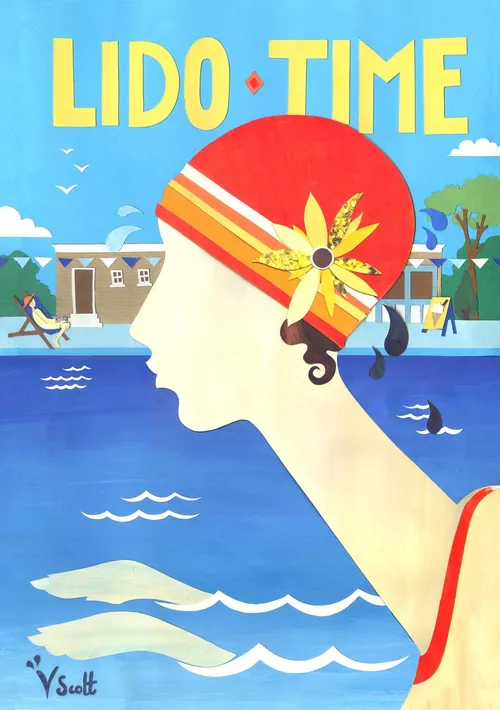 Girl swiming illustration by Vicky Scott