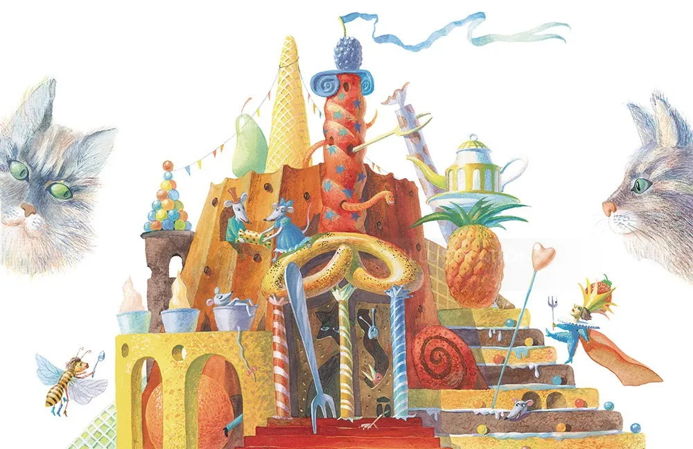 Whimsical castle with animals and insects by Victoria Fomina