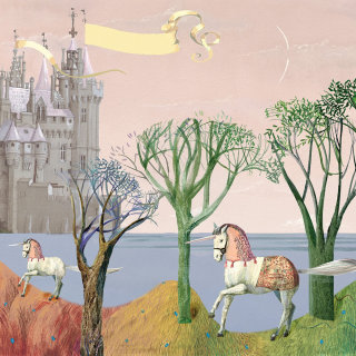 Princesas e unicórnios Livro infantil Design gráfico