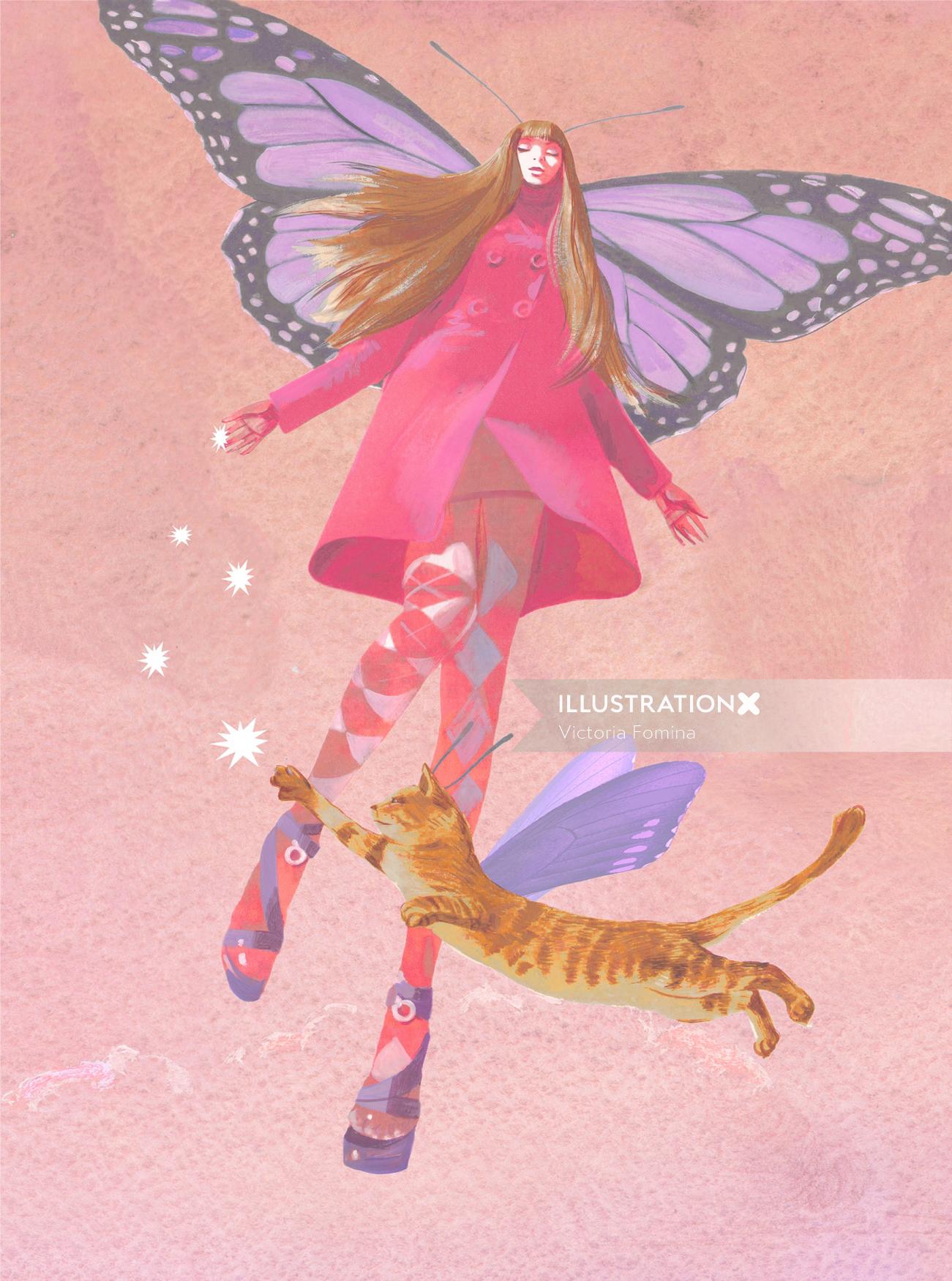 蝶の女の子のファッションイラスト