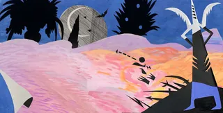 Abstract surreal landscape with geometric shapes by Victoria Fomina