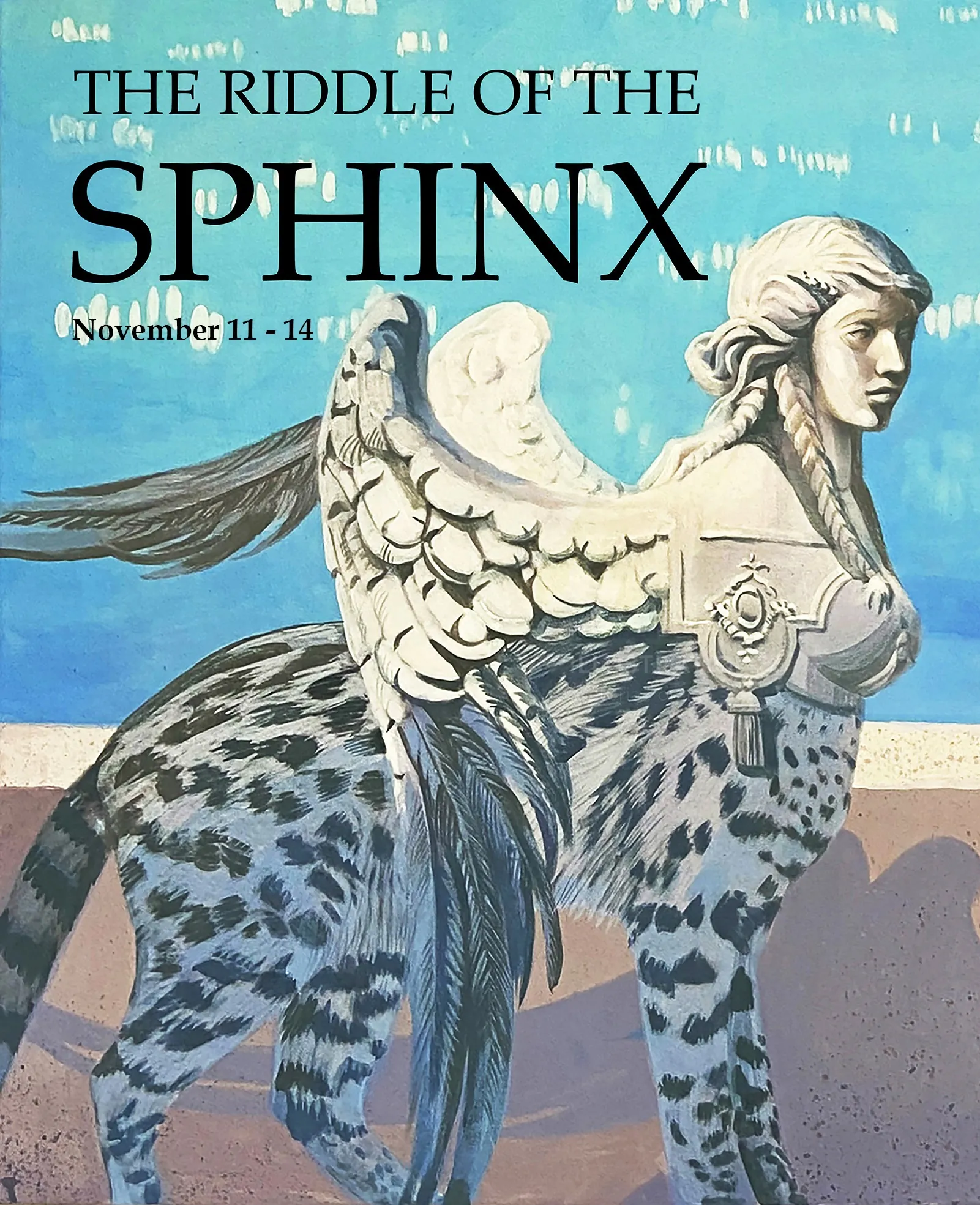 Winged sphinx with cheetah body in surreal art by Victoria Fomina