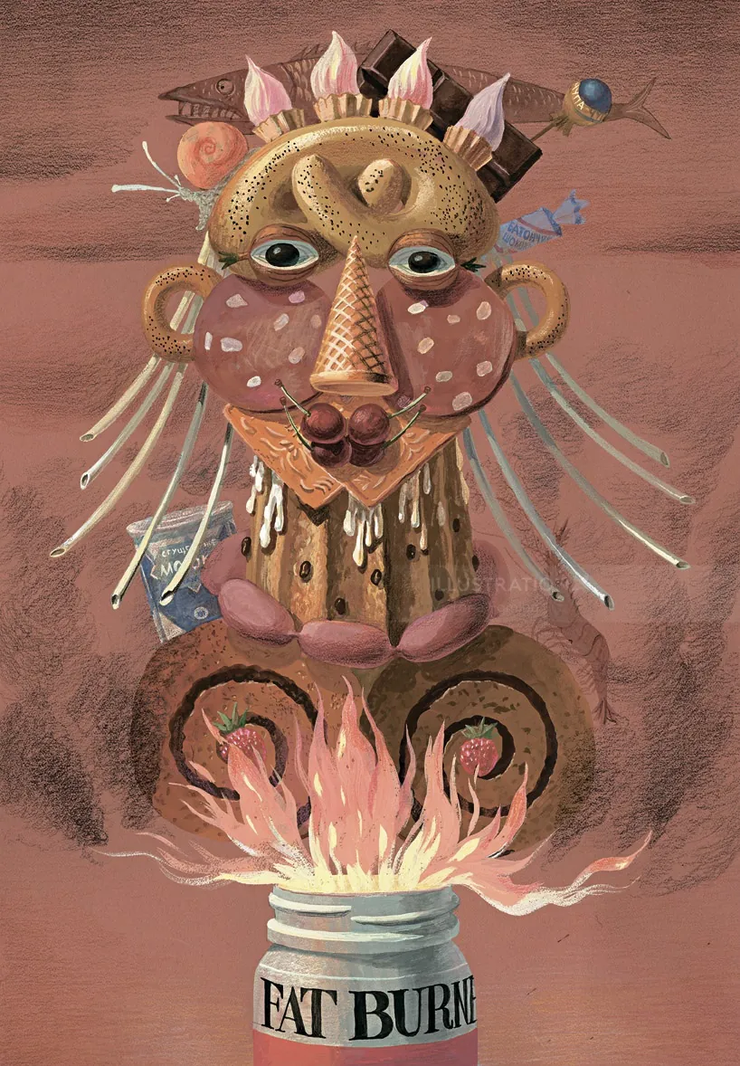 Surreal abstract figure emerging from a fat burner jar by Victoria Fomina