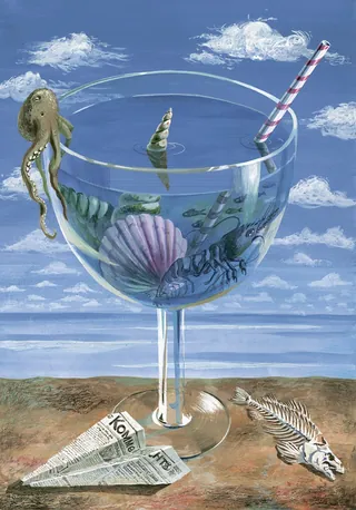 Surreal sea creatures inside a glass by Victoria Fomina