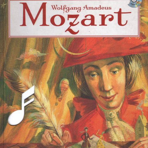 Illustration of Wolfgang Amadeus Mozart writing music with a quill