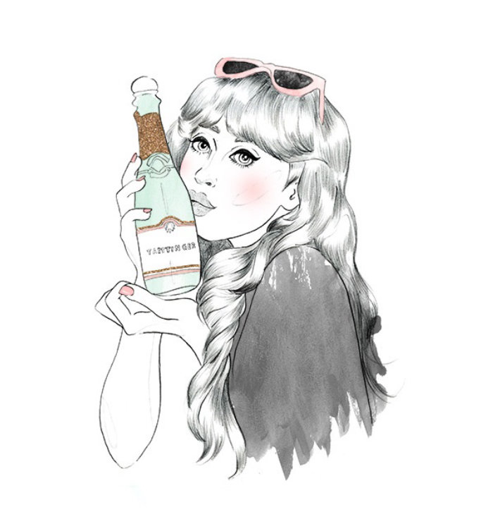 Illustration of a lady holding a bottle