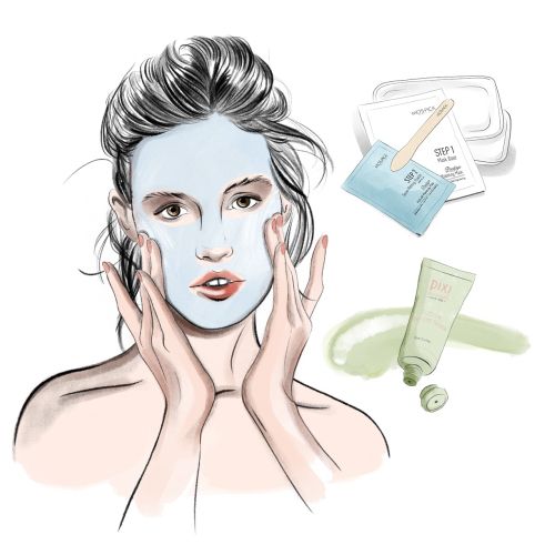 An illustration of woman applying facial