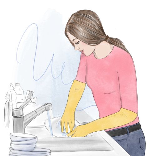 People woman washing dishes