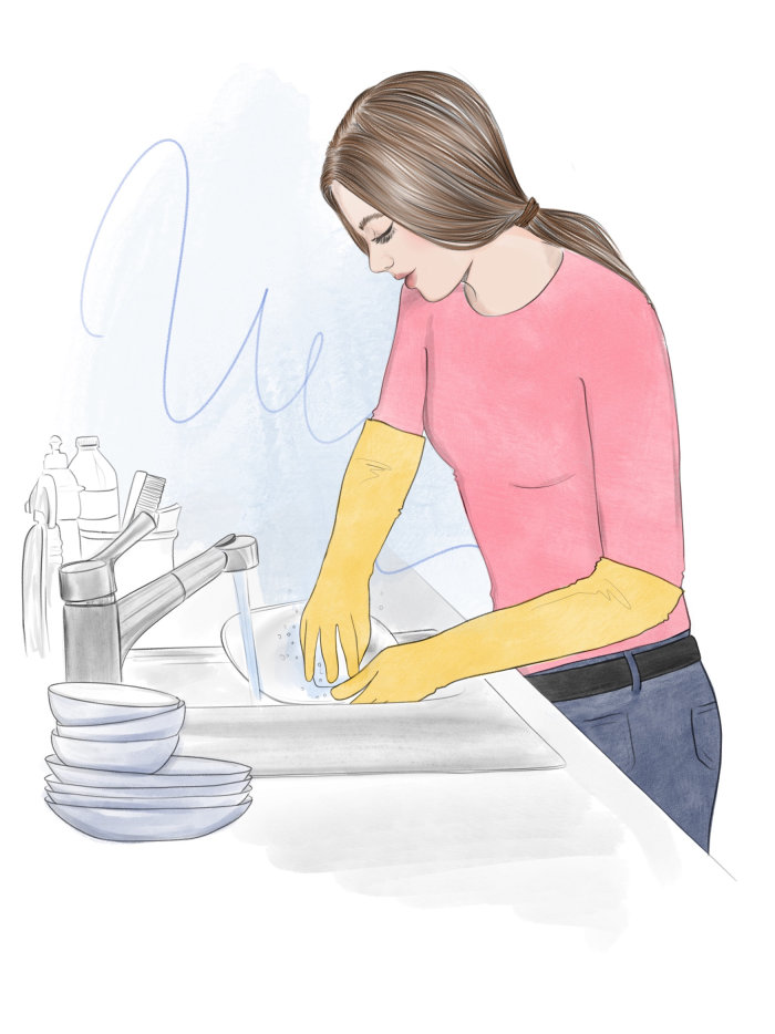People woman washing dishes