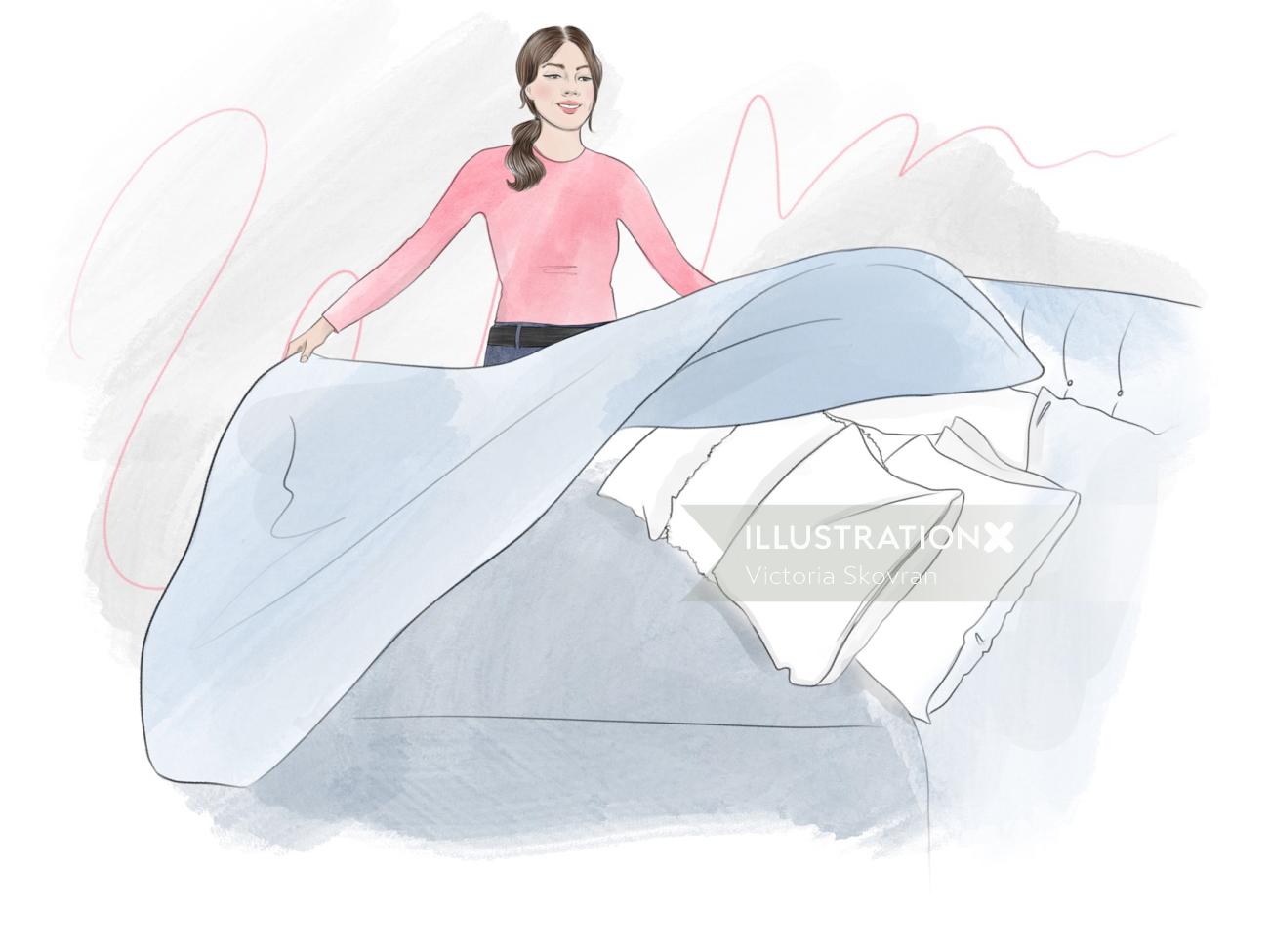Mujer de estilo de vida haciendo la cama