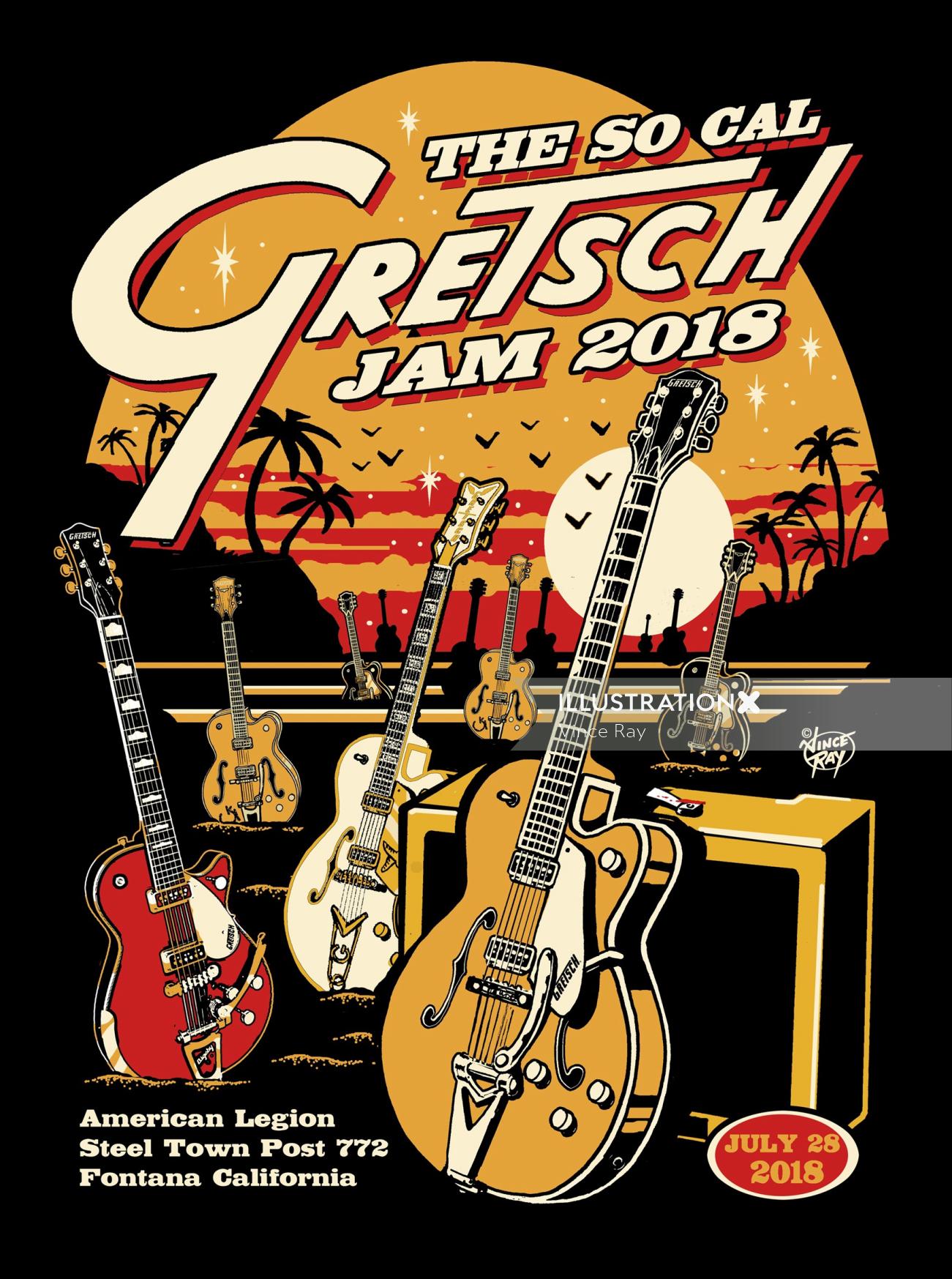 El diseño del cartel so call Gretsch jam 2020