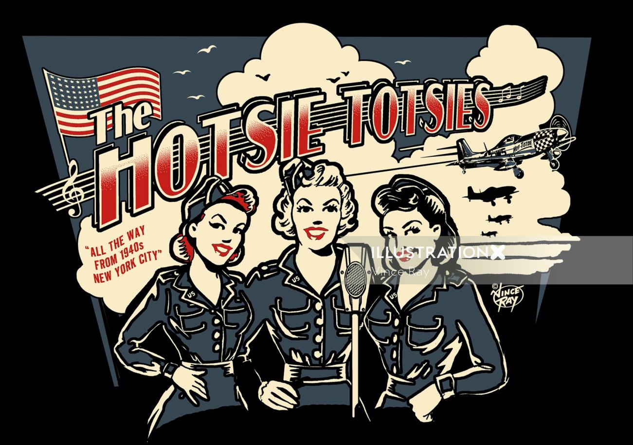 Diseño de portada de álbum de música de The Hotsie Totsies