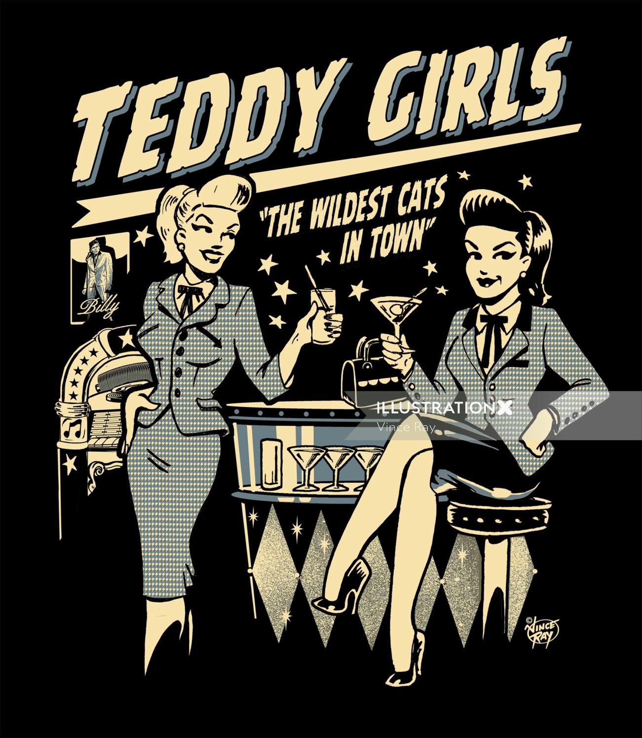 Diseño de cartel de teddy girls.