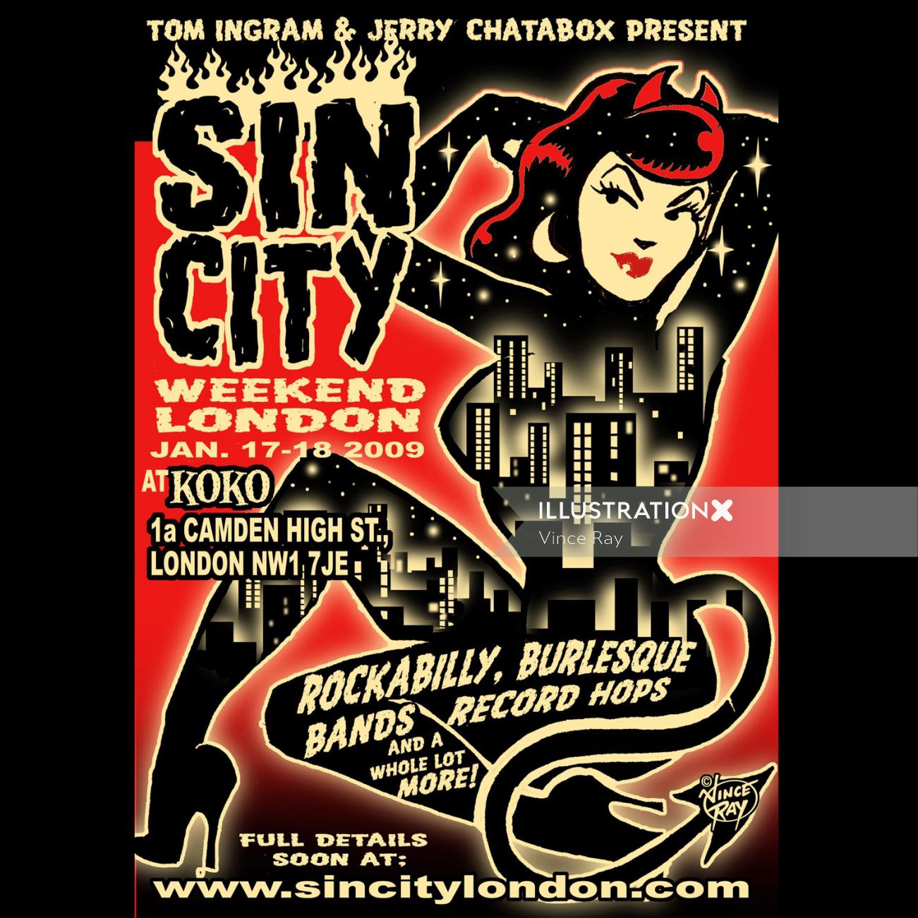 Affiche d&#39;art pour Sin City dans un style à sourcils bas