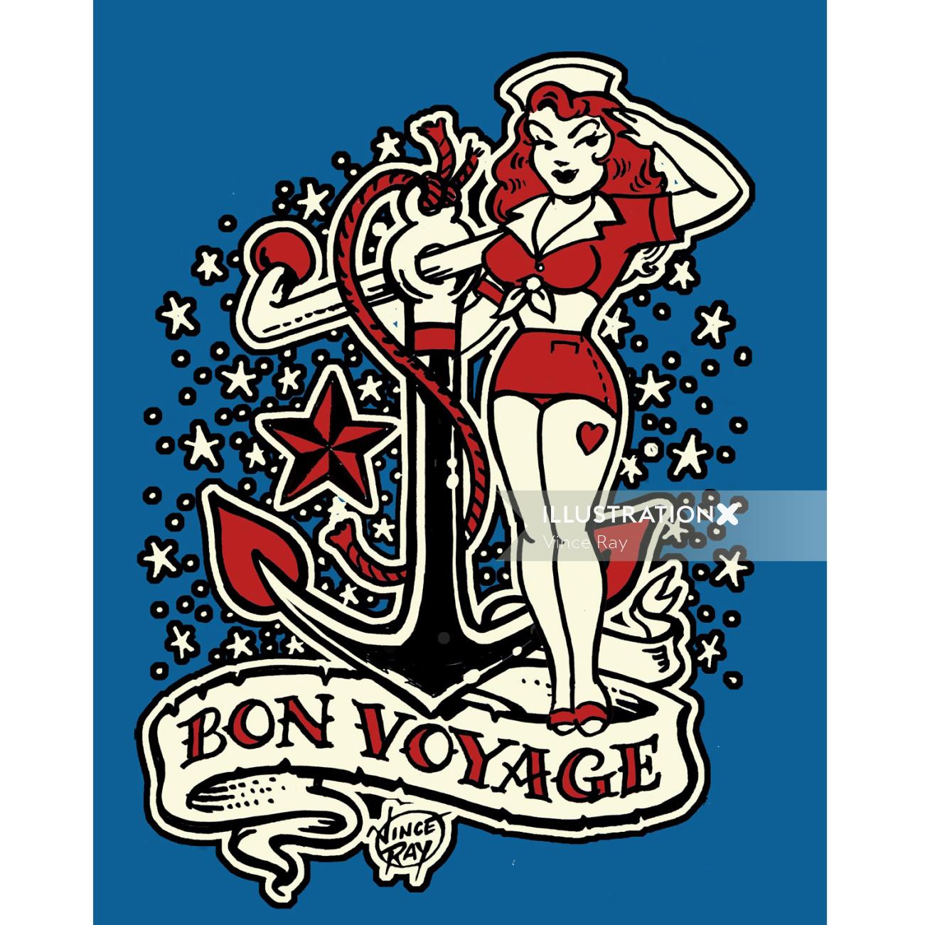 Ilustración de la portada de Bon Voyage por Vince Ray
