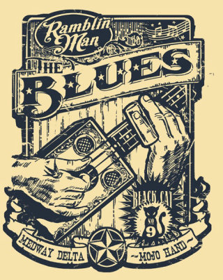 Design de pôster retrô da camiseta Ramblin&#39; Man Fair Blues 