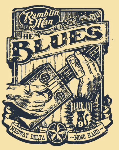 Ramblin&#39;Man Fair Blues T恤的复古海报设计