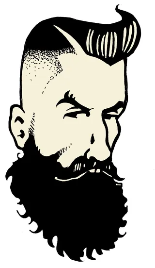 Illustration of a man with a beard and styled hair by Vince Ray