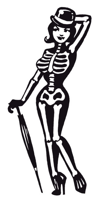 Femme avec robe squelette
