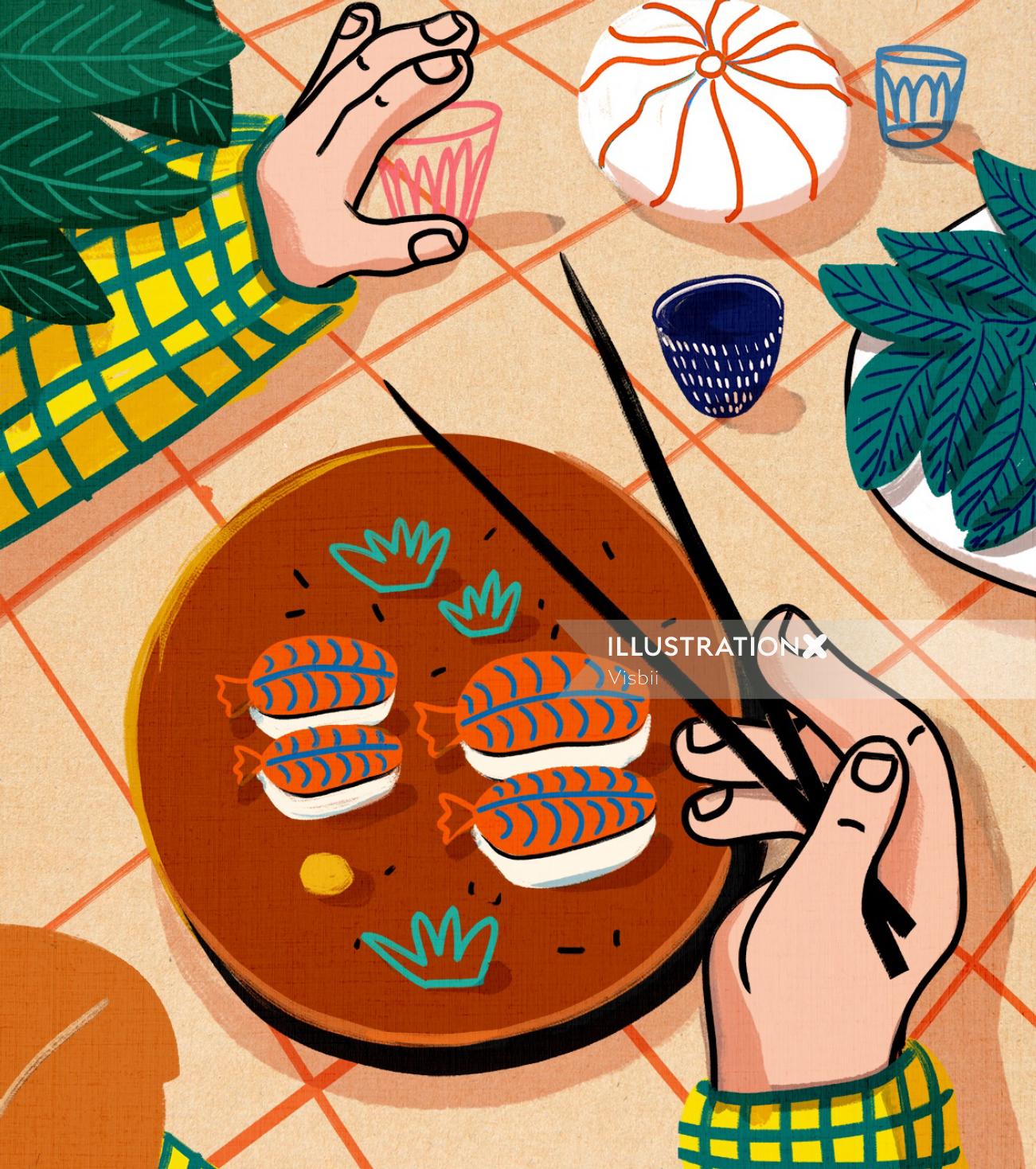 Illustration of eating food 