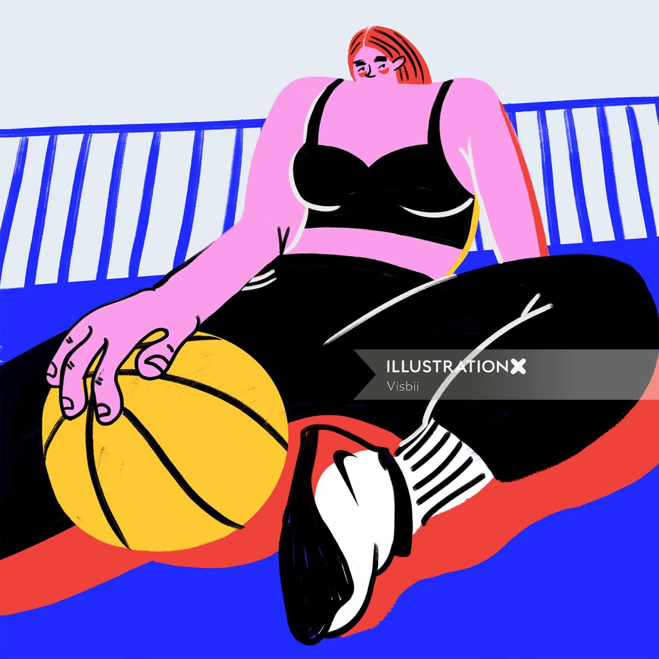 Women doing fitness exercise with basketball