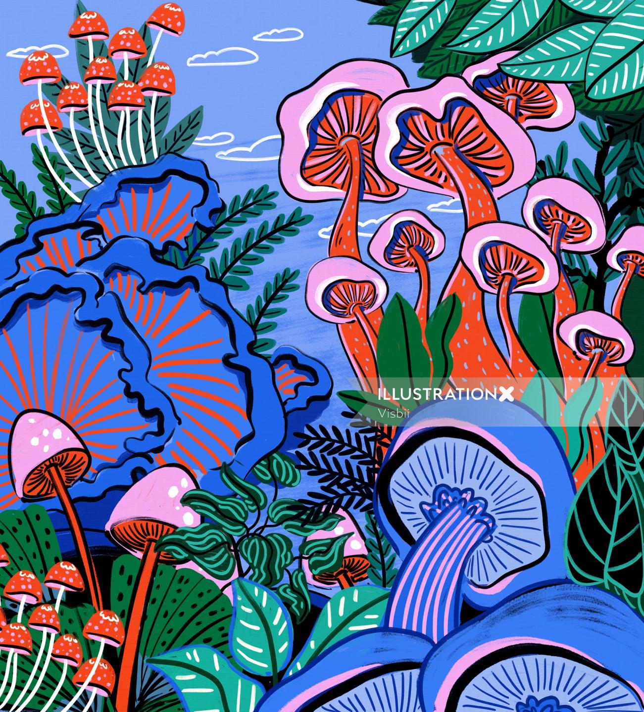 Ilustração da natureza da planta de cogumelo