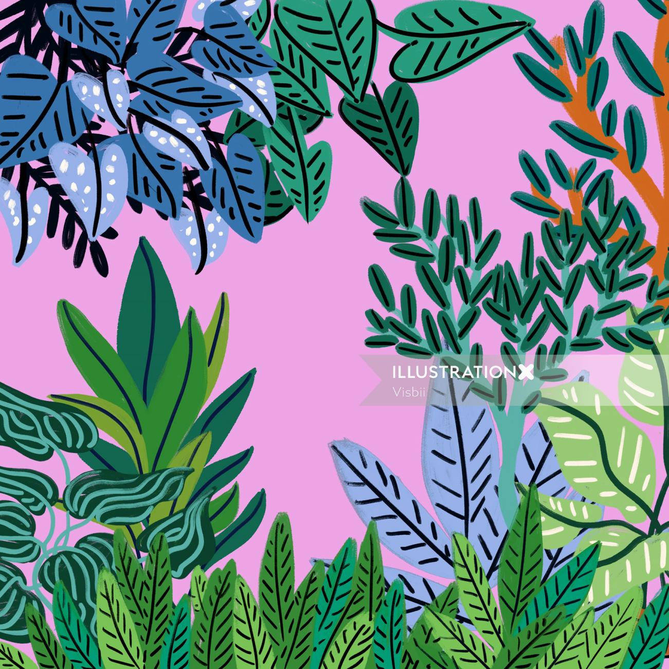 Ilustração abstrata de diferentes folhas de plantas