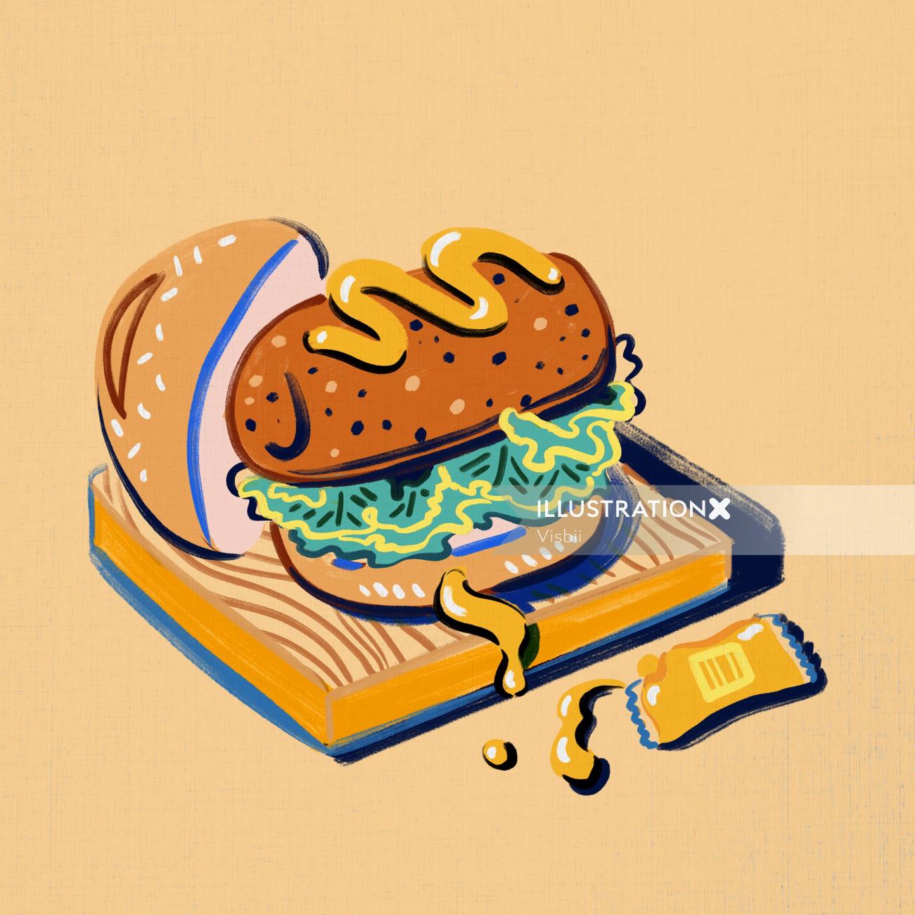 Desenho animado da ilustração de hambúrguer