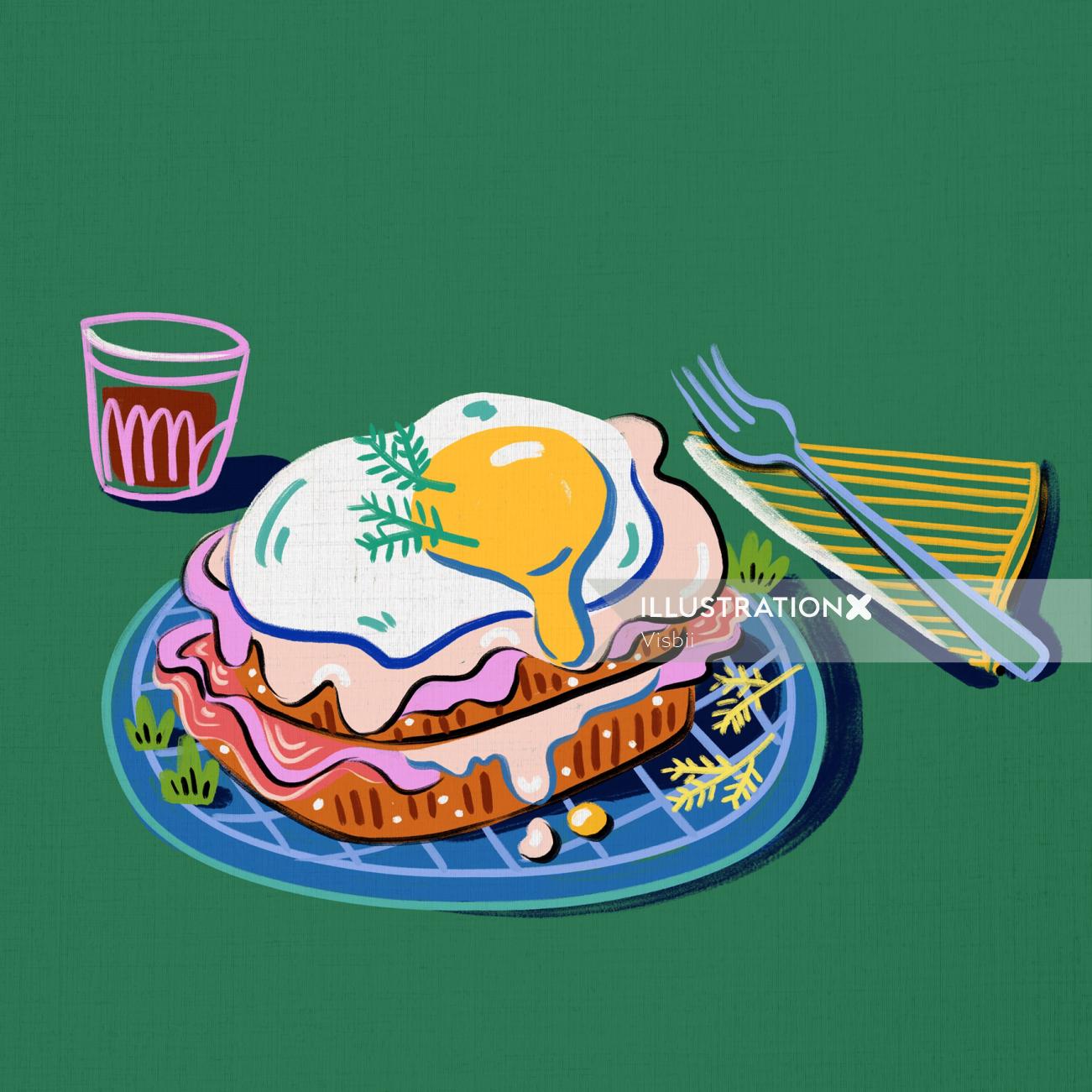 Ilustração de comida de sanduíche de ovo