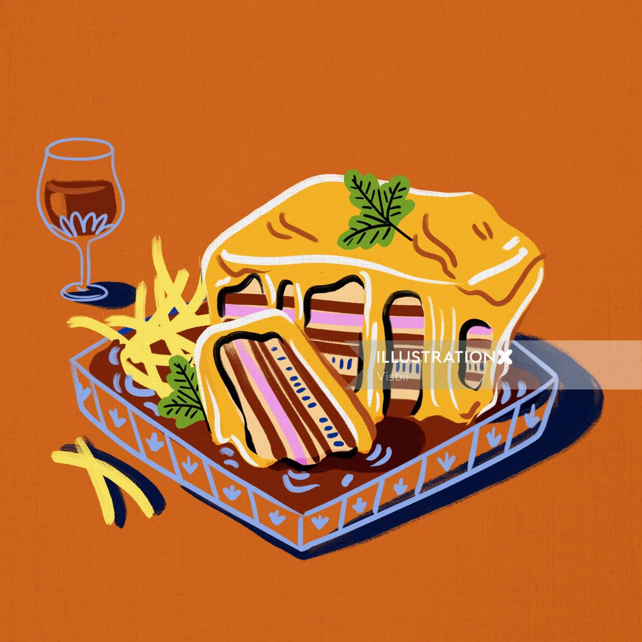 Cheese sandwich with fries food  illustration