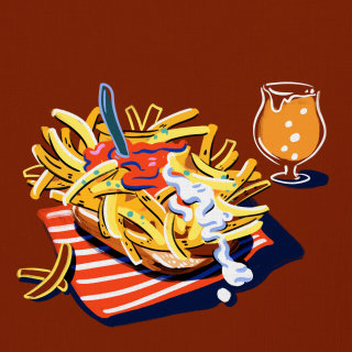 Ilustración de comida y bebida de papas fritas de queso