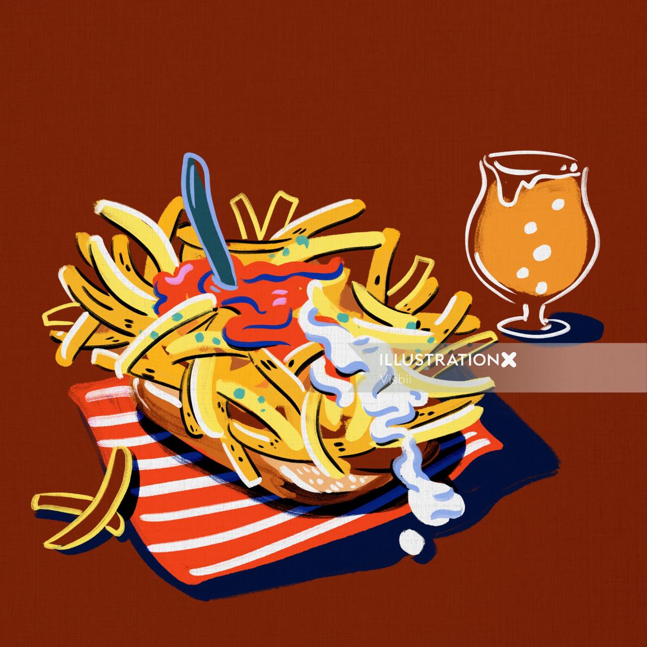 Cheese French fries food and drink illustration