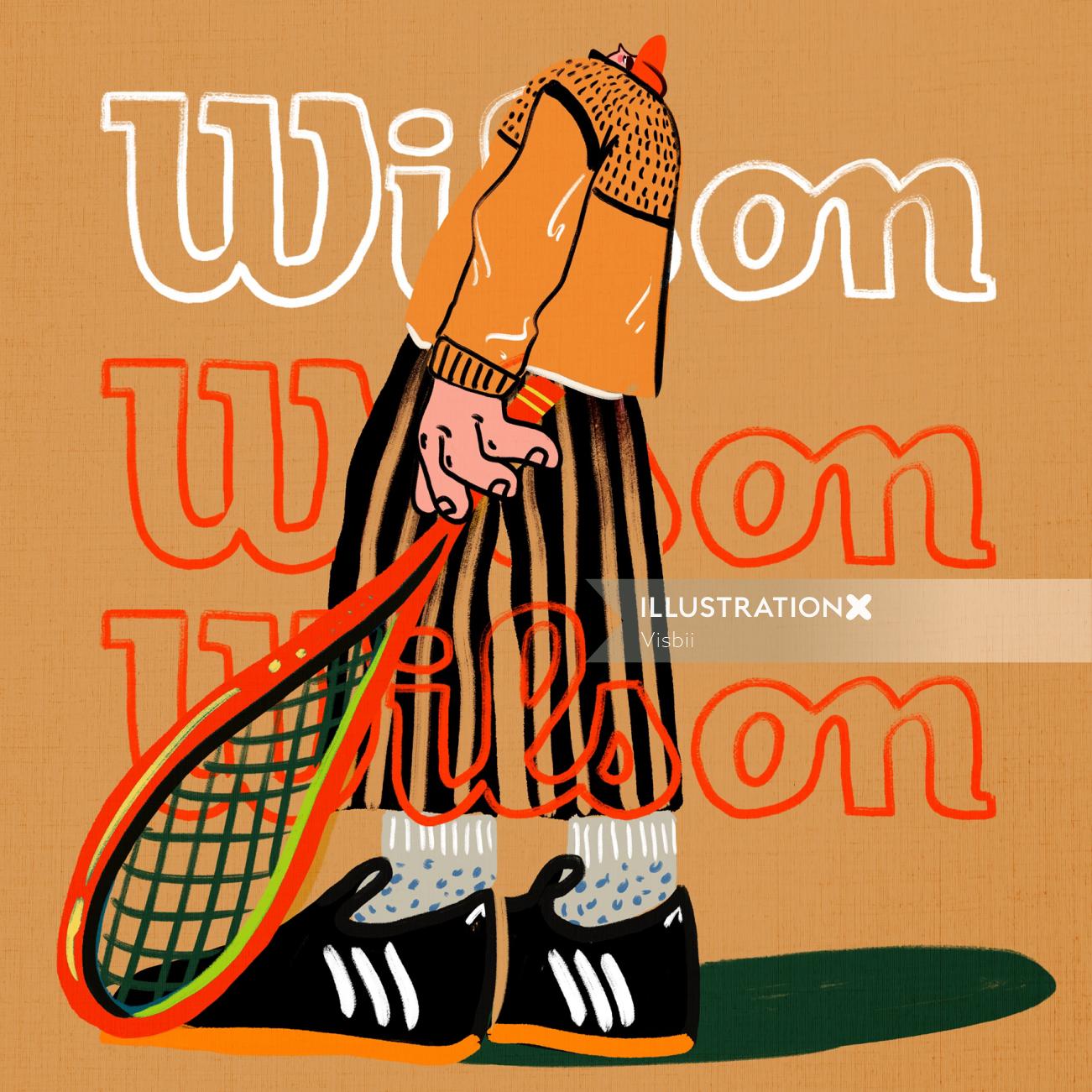 Ilustração publicitária da bola de tênis macia Wilson