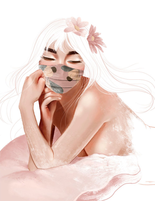 Character design woman with face mask
