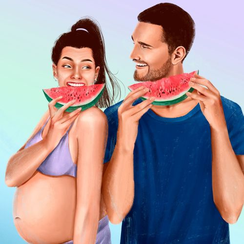 Parents to be having watermelon