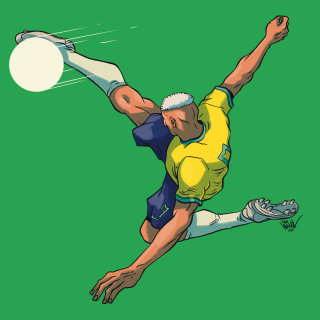 ブラジルのサッカー選手、リシャルリソンの漫画的描写
