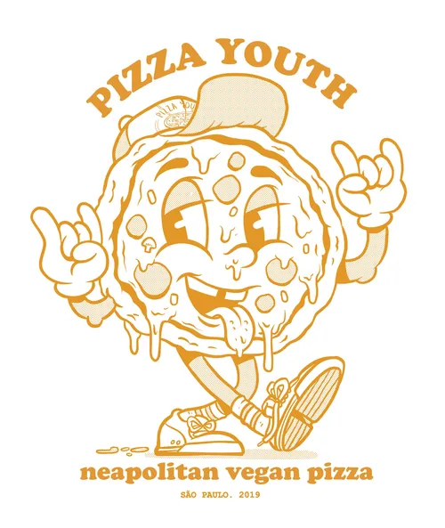 Cartoon Neapolitan vegan pizza slice character with sneakers and cap