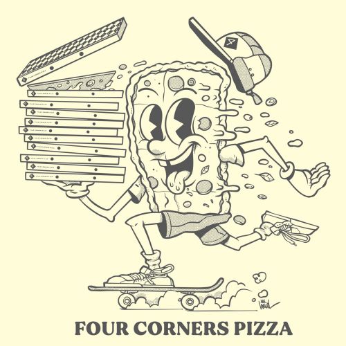 Comic ad poster for Four Corners Pizza