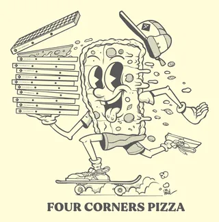 Comic ad poster for Four Corners Pizza