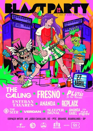 Colorful animated band playing instruments at Blast Party 2024 concert