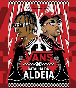 Illustration of two stylized men with Vans x Batalha da Aldeia logos