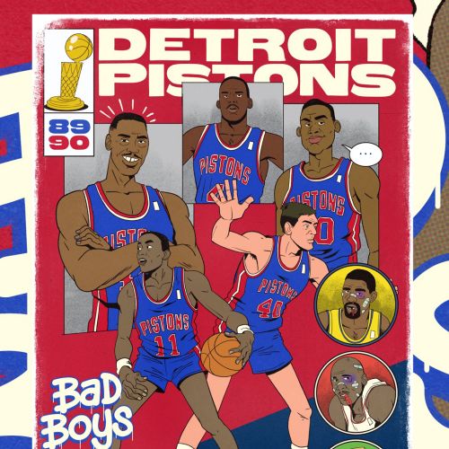 Illustration of Detroit Pistons 89/90 Bad Boys basketball team