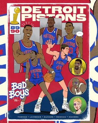 Illustration of Detroit Pistons 89/90 Bad Boys basketball team