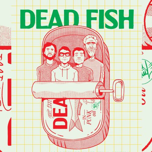 Dead Fish band members illustrated on sardine can, tour dates listed, artist Wagner Loud