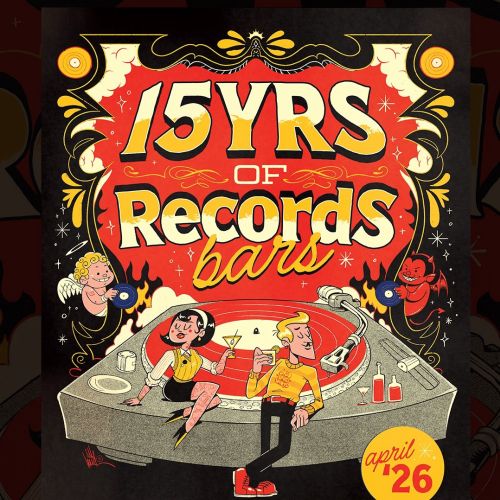 15 Years of Records Bar poster celebrating vinyl music, by Wagner Loud
