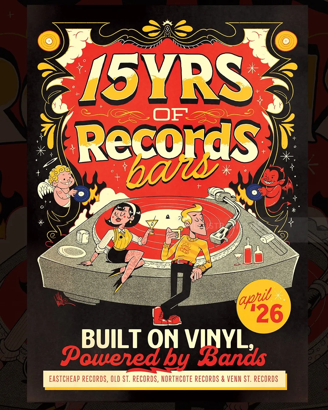 15 Years of Records Bar poster celebrating vinyl music, by Wagner Loud