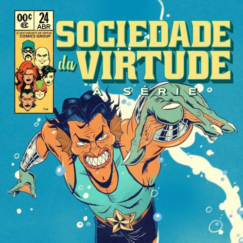 Comic cover of a flying superhero in blue with star symbol by Wagner Loud