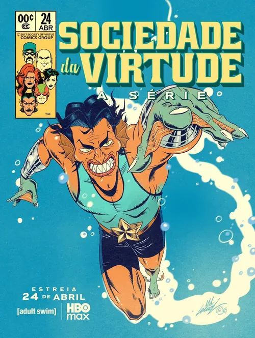 Comic cover of a flying superhero in blue with star symbol by Wagner Loud