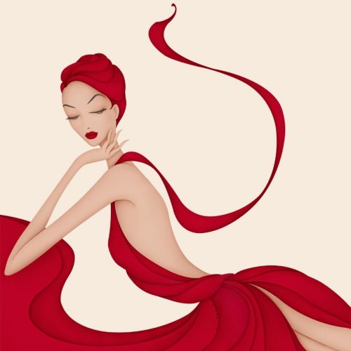Landing page for my website, woman in red flowing gown.